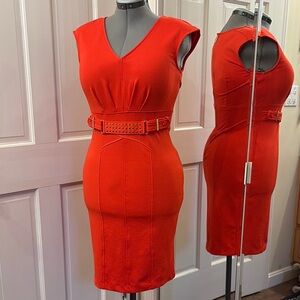 Jennifer Lopez Red Sheath Midi Dress V-Neck Cocktail